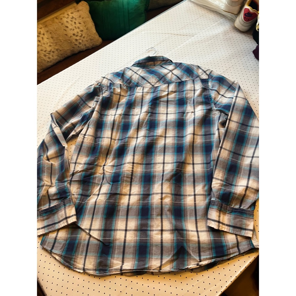 American Eagle Western Shirt Mens‎ XL Plaid Pearl Snap Cowboy Vintage Fit Blue - Picture 10 of 10
